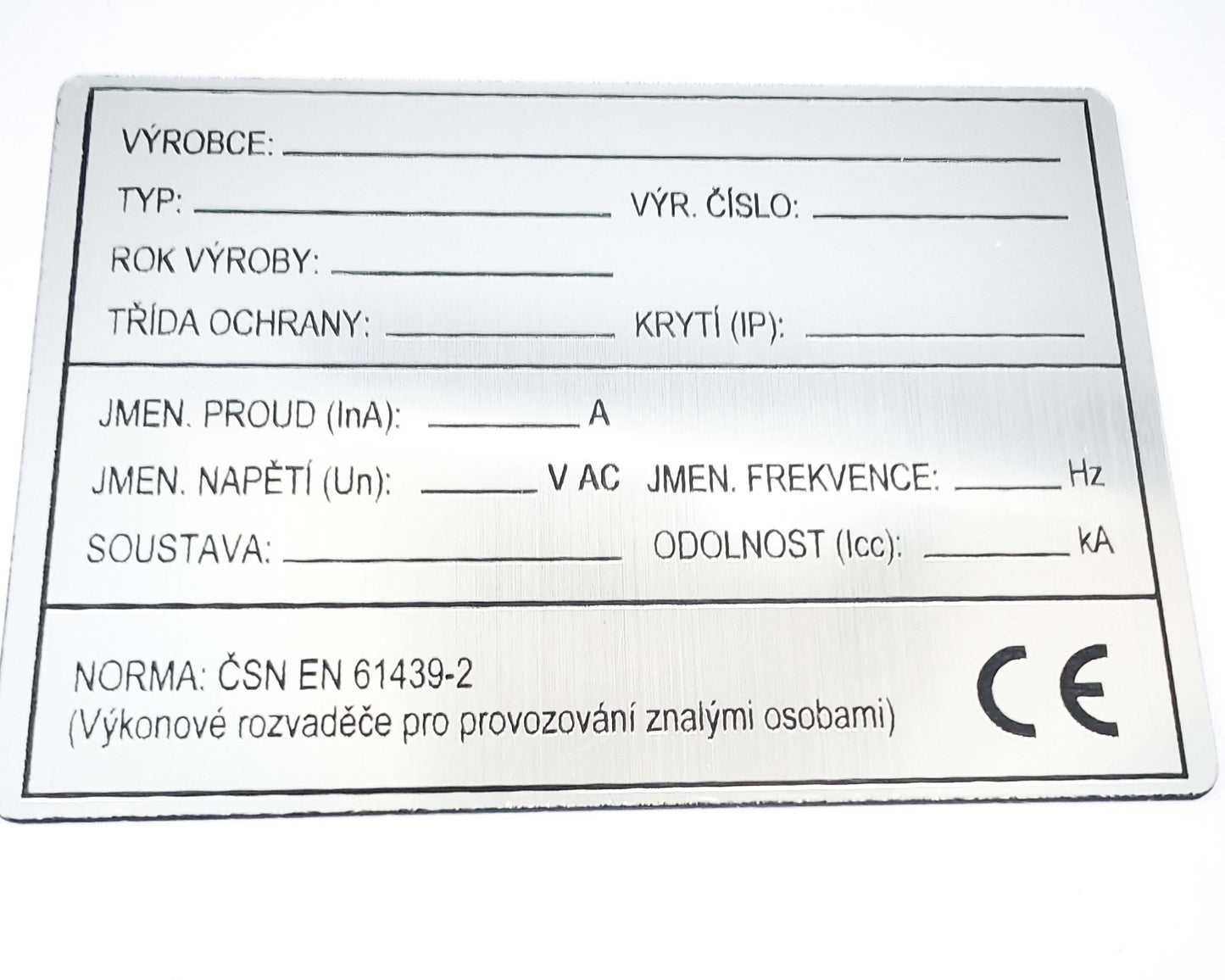 Typový štítek na průmyslový rozvaděč (dle ČSN EN 61439-2)