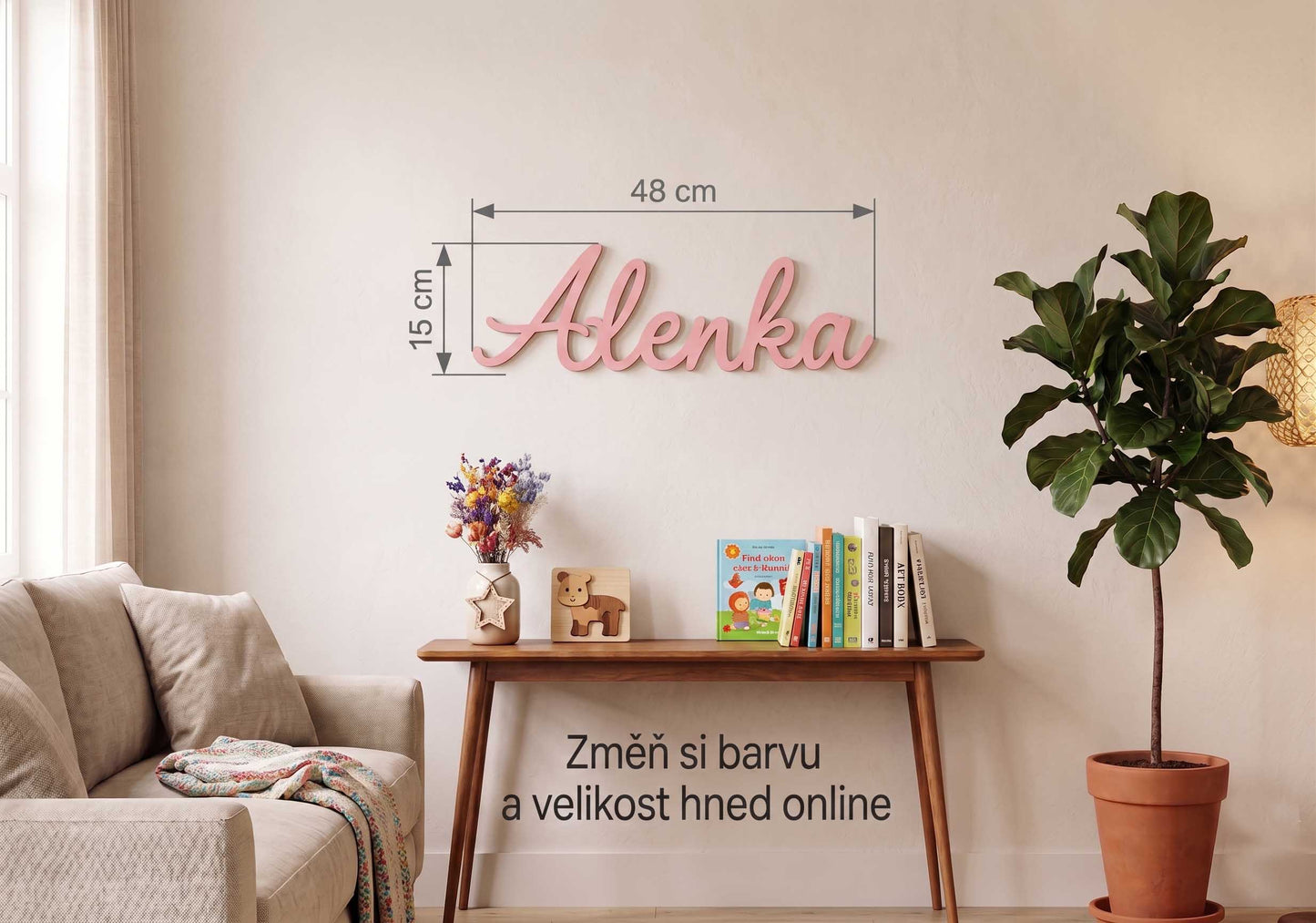 Dřevěné jméno holka barevné -  48 x 15cm