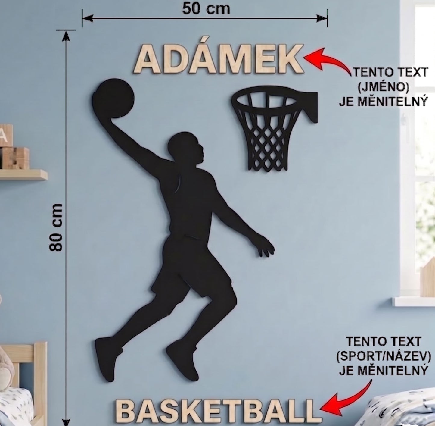 Dřevěná sada na zeď Basketball - texty na přání