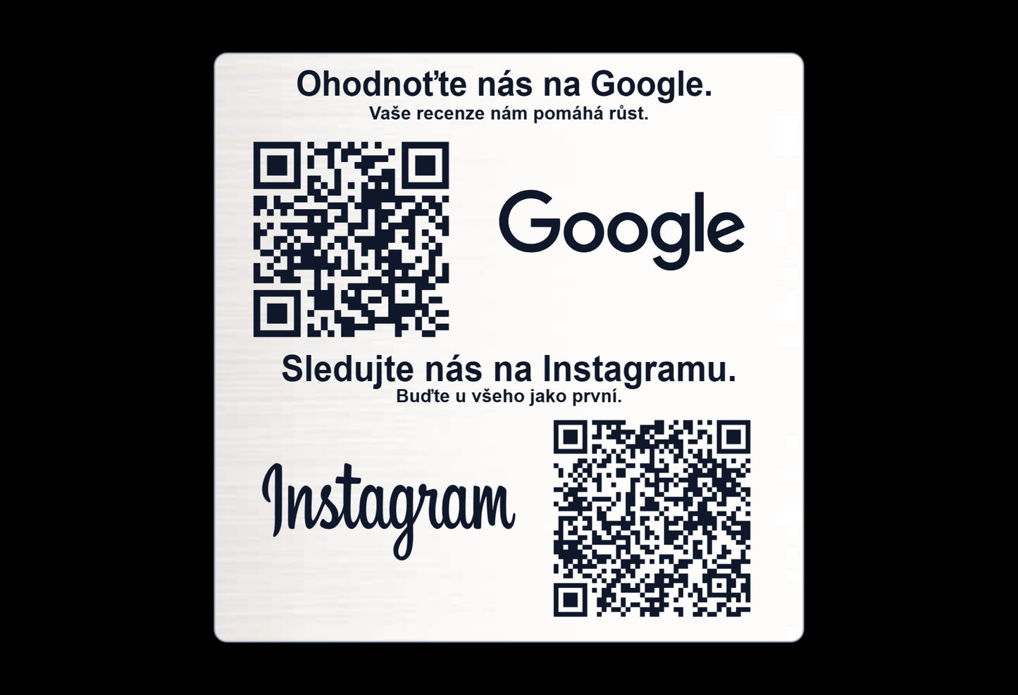 Gravírovaná QR cedulka Google + Instagram