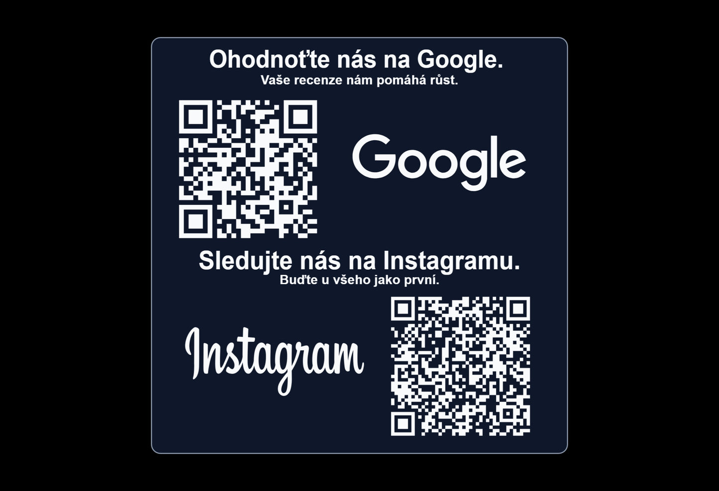 Gravírovaná QR cedulka Google + Instagram