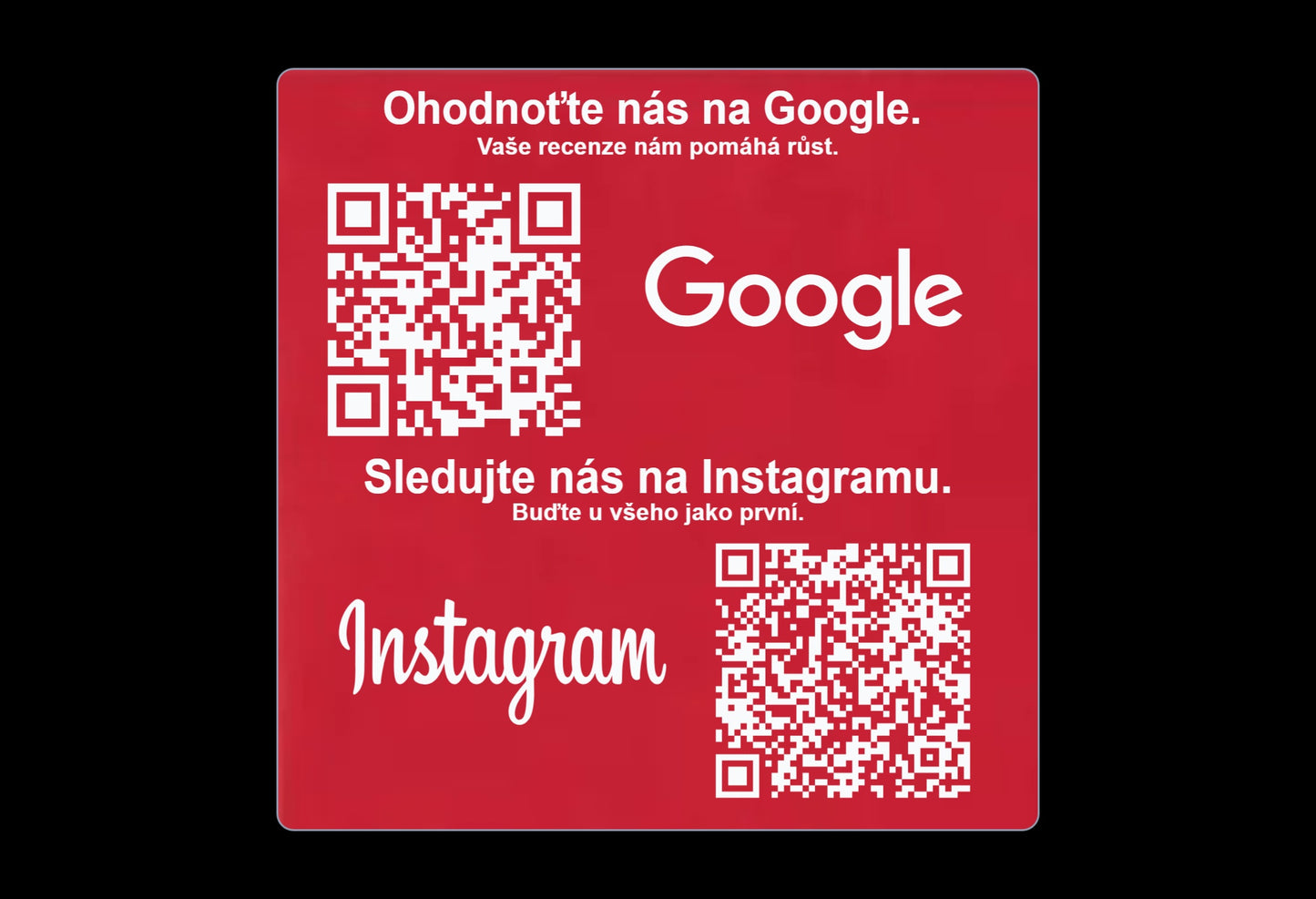 Gravírovaná QR cedulka Google + Instagram