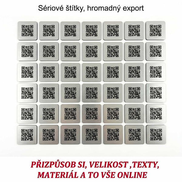 Identifikační štítky s unikátními QR kódy – Stříbrný broušený hliník/plast
