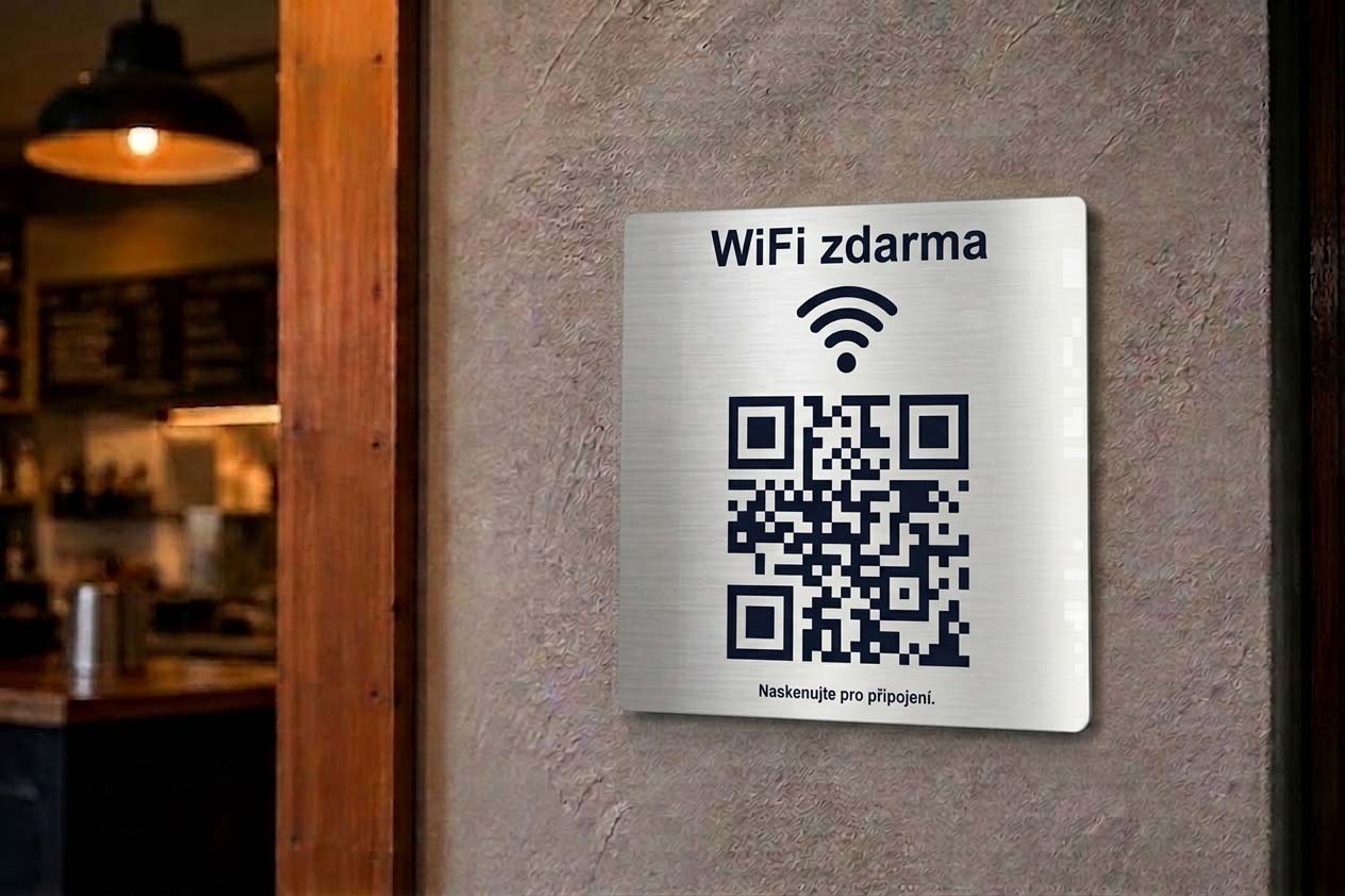 QR cedulka pro WiFi | Gravírovaná tabulka s QR kódem