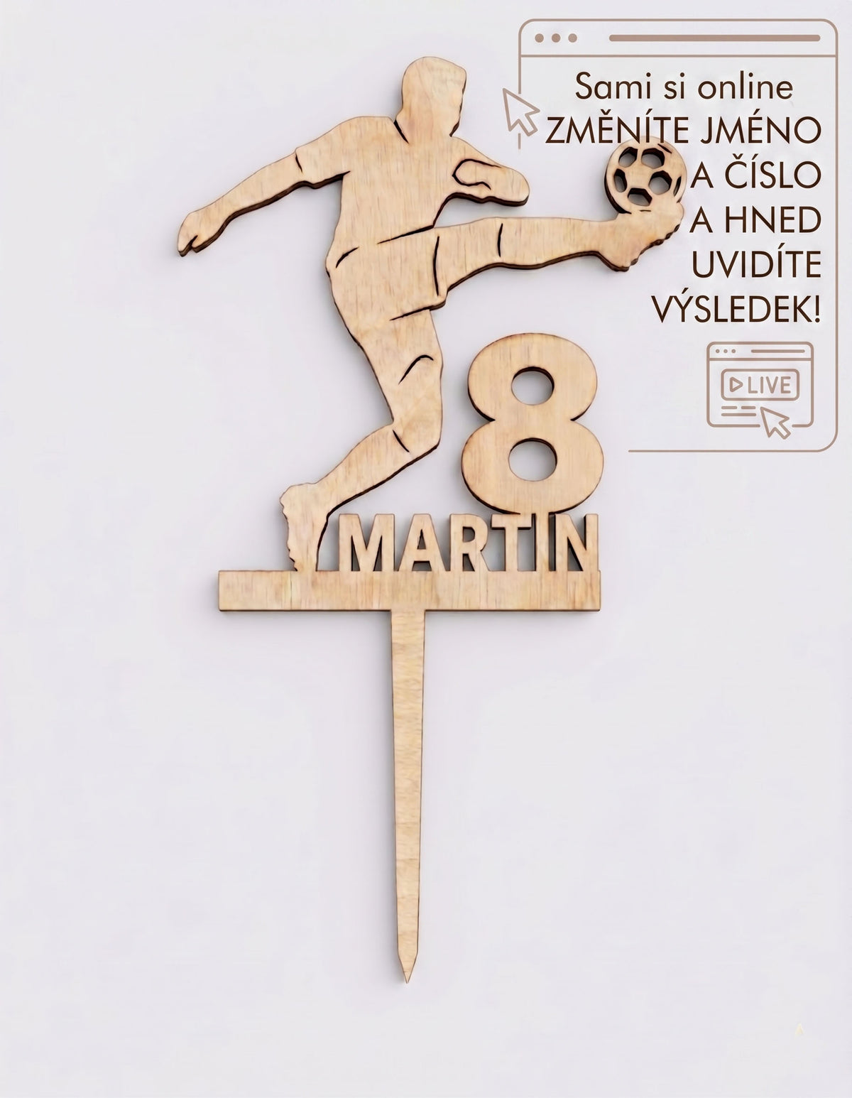 Dřevěný zápich Fotbalista – 15x26cm