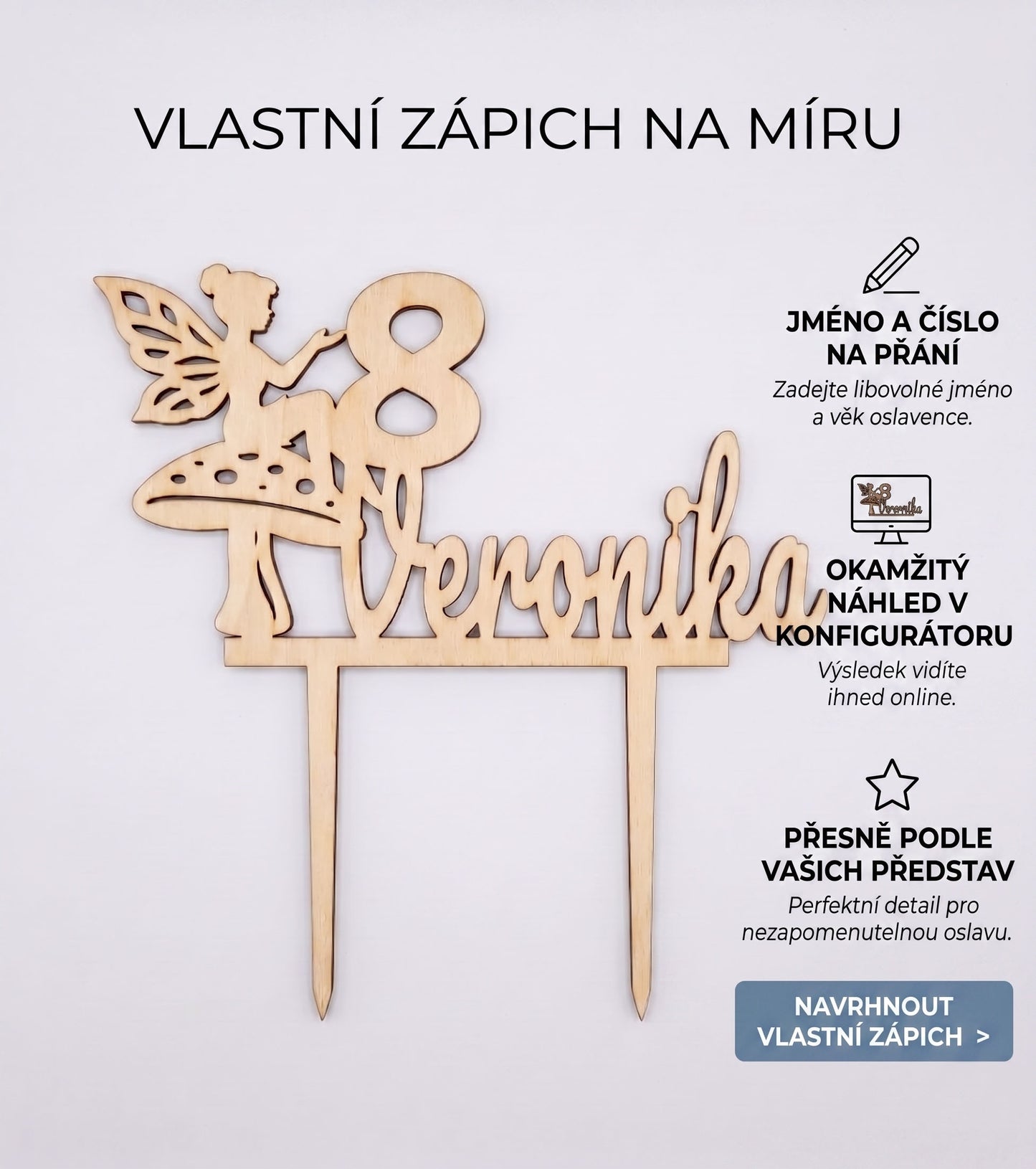 Dřevěný zápich Víla– 19x19cm